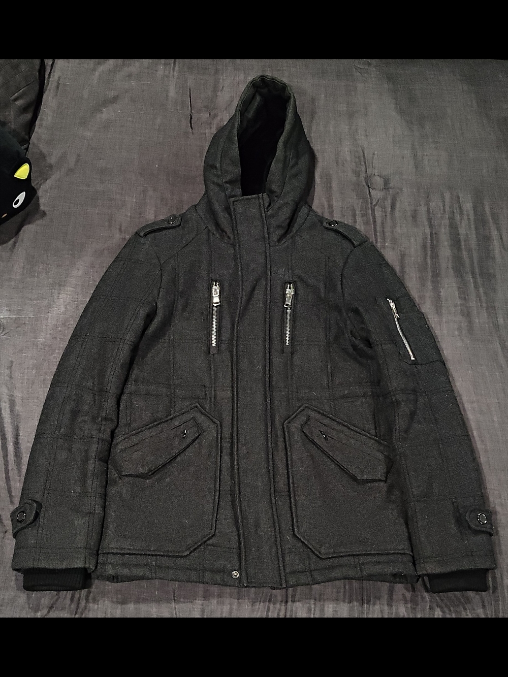 Men's Black Hooded Military-Inspired Field Jacket